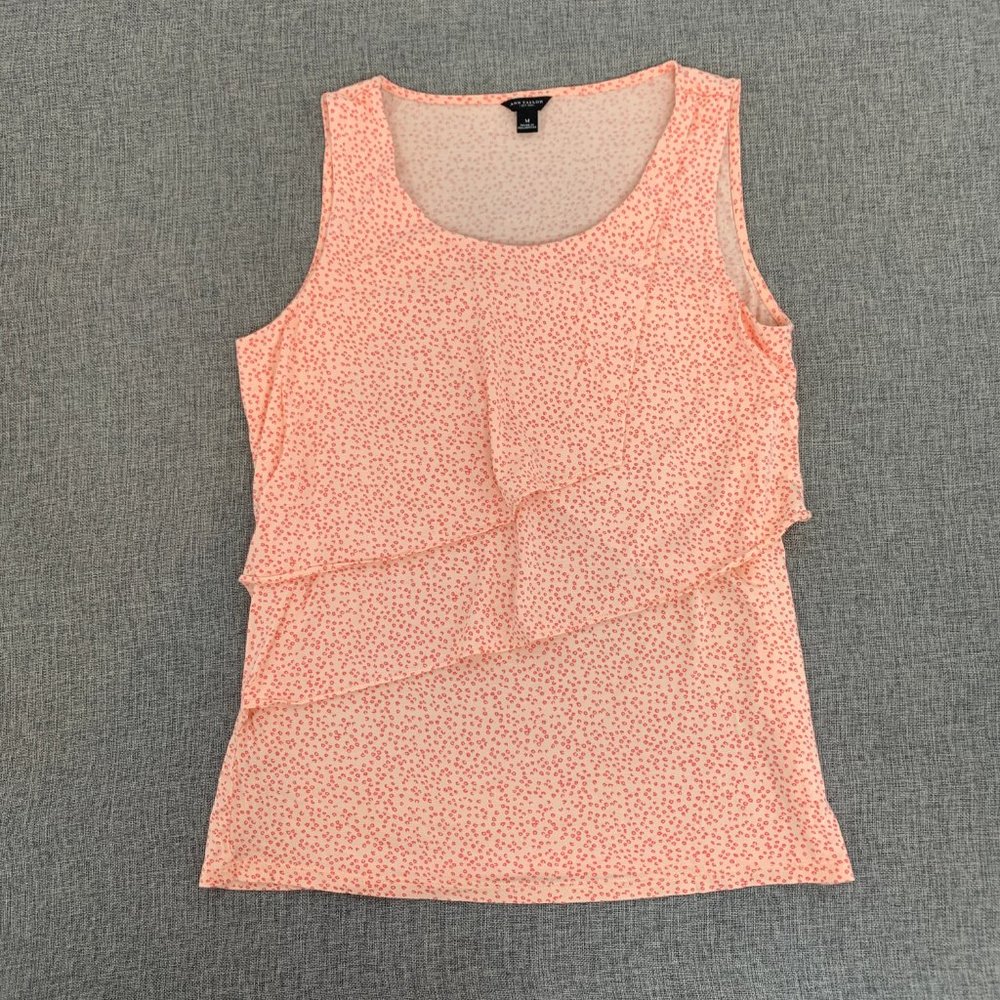 Ann Taylor Sleeveless Ruffle Tank Top - Peach Floral